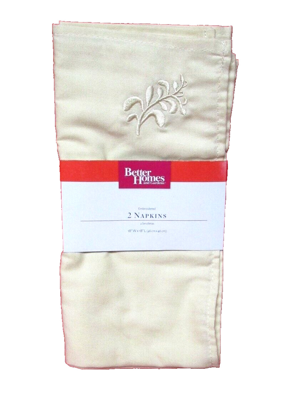Better Homes & Gardens Cream Parchment Embroidered Napkins Set of 2, 18x18 inch